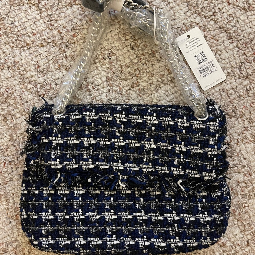 Chic Blue and Black Tweed Women's Bag